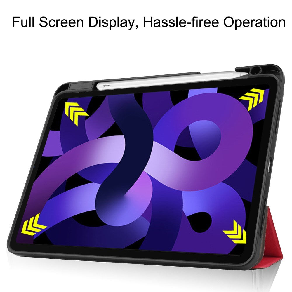 EIDERWOOD iPad Air 11" (2025 / 2024) Litchi Tri-Fold Læder Flip Cover m. Apple Pencil Holder - Rød