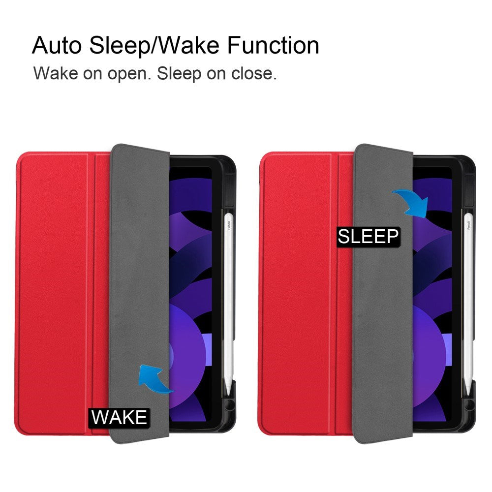 EIDERWOOD iPad Air 11" (2025 / 2024) Litchi Tri-Fold Læder Flip Cover m. Apple Pencil Holder - Rød