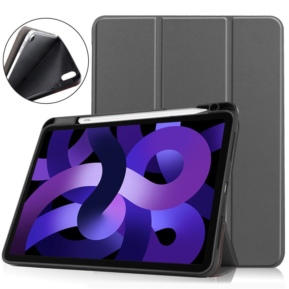 EIDERWOOD iPad Air 11" (2025 / 2024) Litchi Tri-Fold Læder Flip Cover m. Apple Pencil Holder - Grå