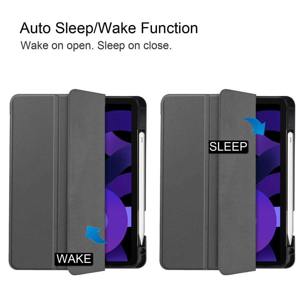 EIDERWOOD iPad Air 11" (2025 / 2024) Litchi Tri-Fold Læder Flip Cover m. Apple Pencil Holder - Grå
