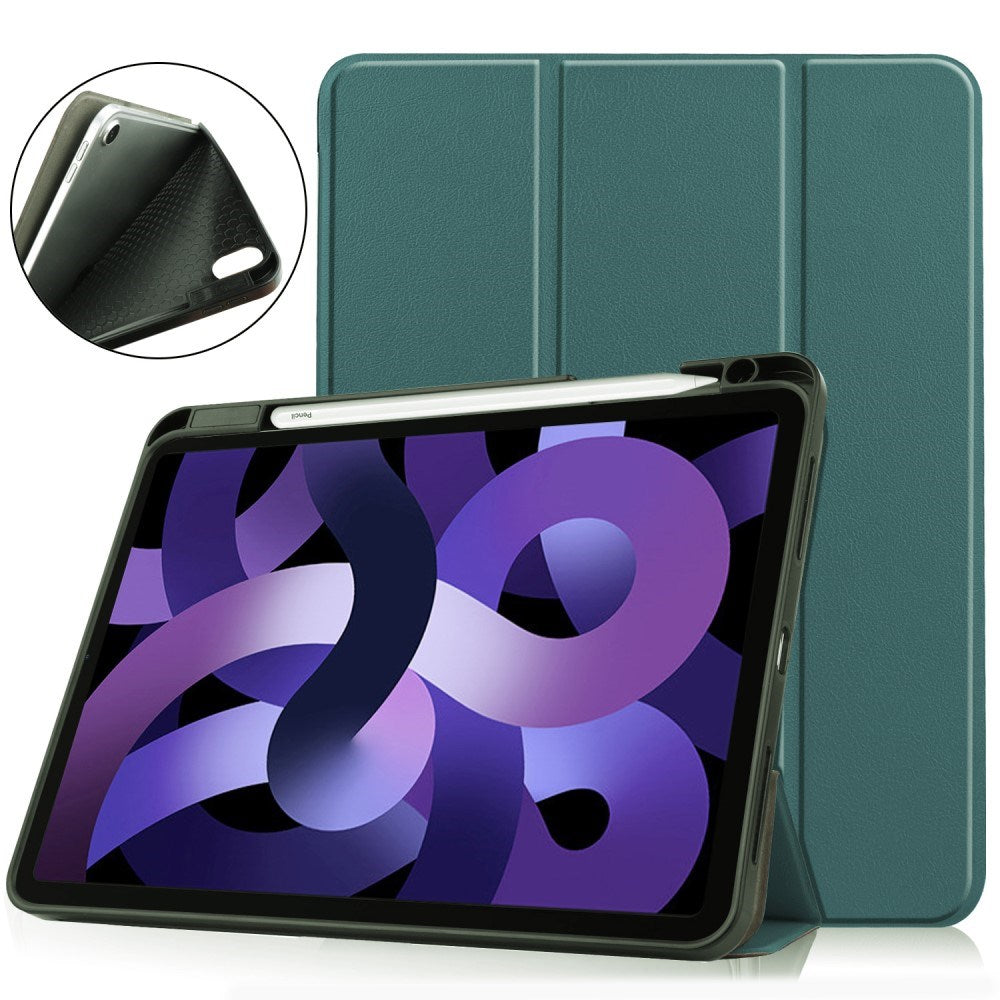 EIDERWOOD iPad Air 11" (2025 / 2024) Litchi Tri-Fold Læder Flip Cover m. Apple Pencil Holder - Grøn