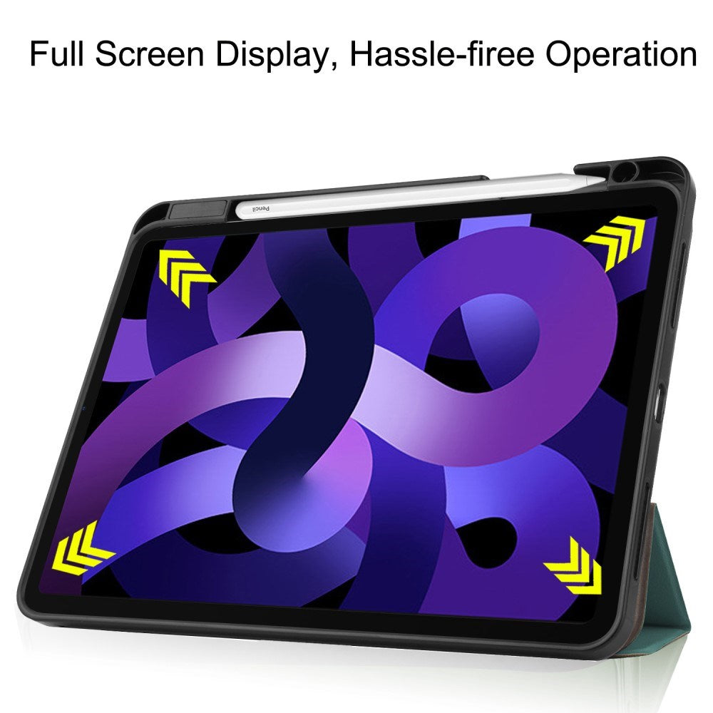 EIDERWOOD iPad Air 11" (2025 / 2024) Litchi Tri-Fold Læder Flip Cover m. Apple Pencil Holder - Grøn