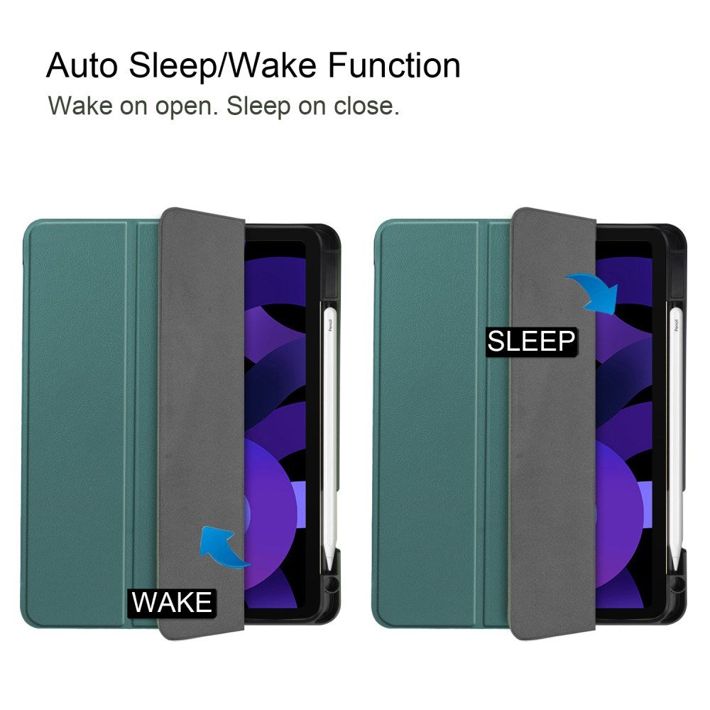 EIDERWOOD iPad Air 11" (2025 / 2024) Litchi Tri-Fold Læder Flip Cover m. Apple Pencil Holder - Grøn