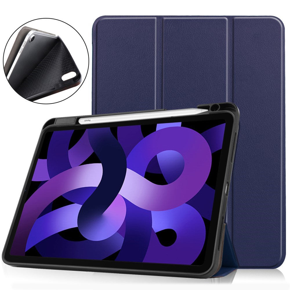 EIDERWOOD iPad Air 11" (2025 / 2024) Litchi Tri-Fold Læder Flip Cover m. Apple Pencil Holder - Mørkeblå