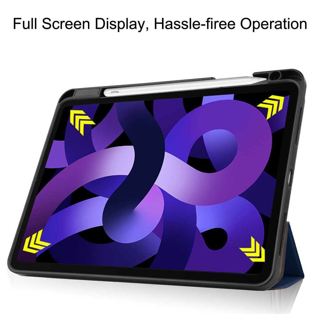 EIDERWOOD iPad Air 11" (2025 / 2024) Litchi Tri-Fold Læder Flip Cover m. Apple Pencil Holder - Mørkeblå