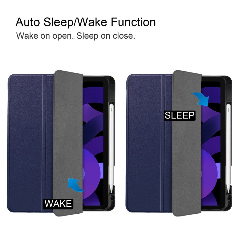 EIDERWOOD iPad Air 11" (2025 / 2024) Litchi Tri-Fold Læder Flip Cover m. Apple Pencil Holder - Mørkeblå