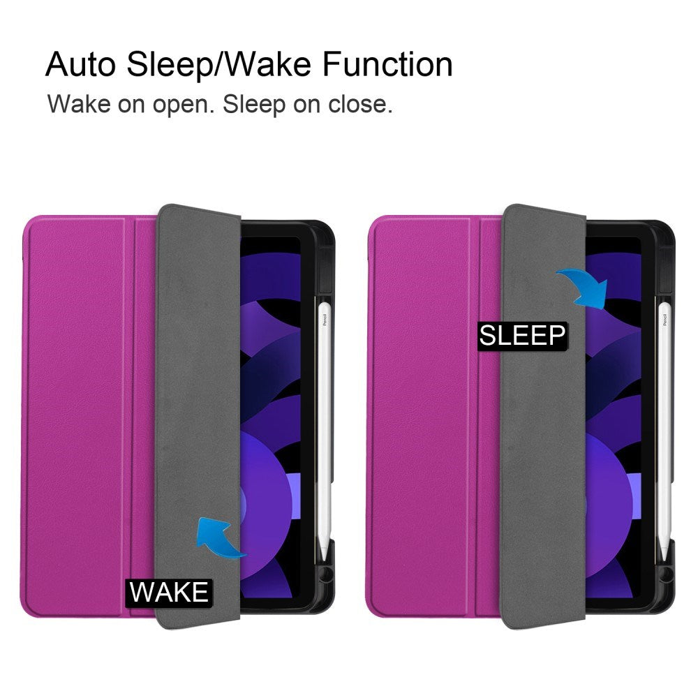 EIDERWOOD iPad Air 11" (2025 / 2024) Litchi Tri-Fold Læder Flip Cover m. Apple Pencil Holder - Lilla