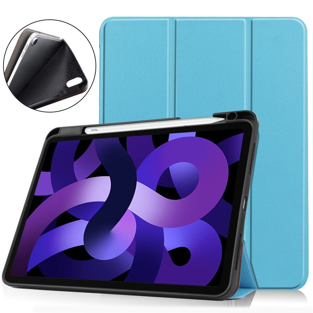 EIDERWOOD iPad Air 11" (2025 / 2024) Litchi Tri-Fold Læder Flip Cover m. Apple Pencil Holder - Lyseblå