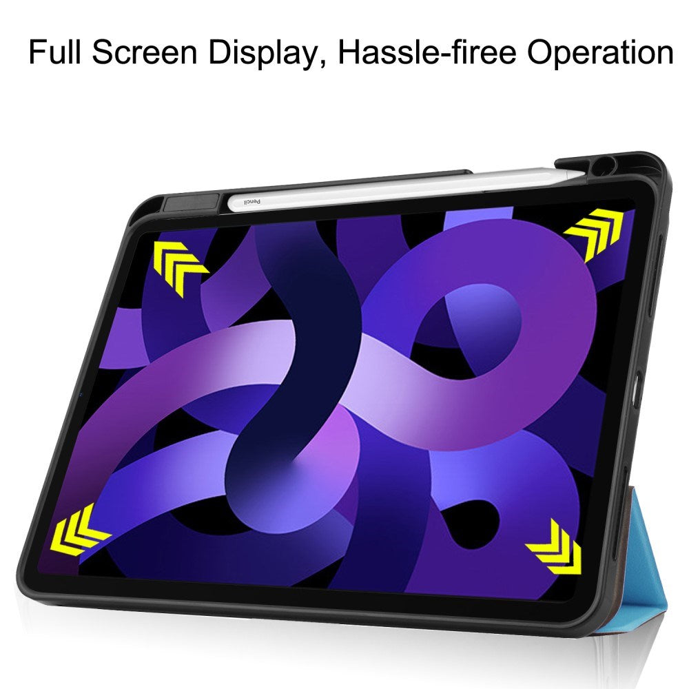 EIDERWOOD iPad Air 11" (2025 / 2024) Litchi Tri-Fold Læder Flip Cover m. Apple Pencil Holder - Lyseblå