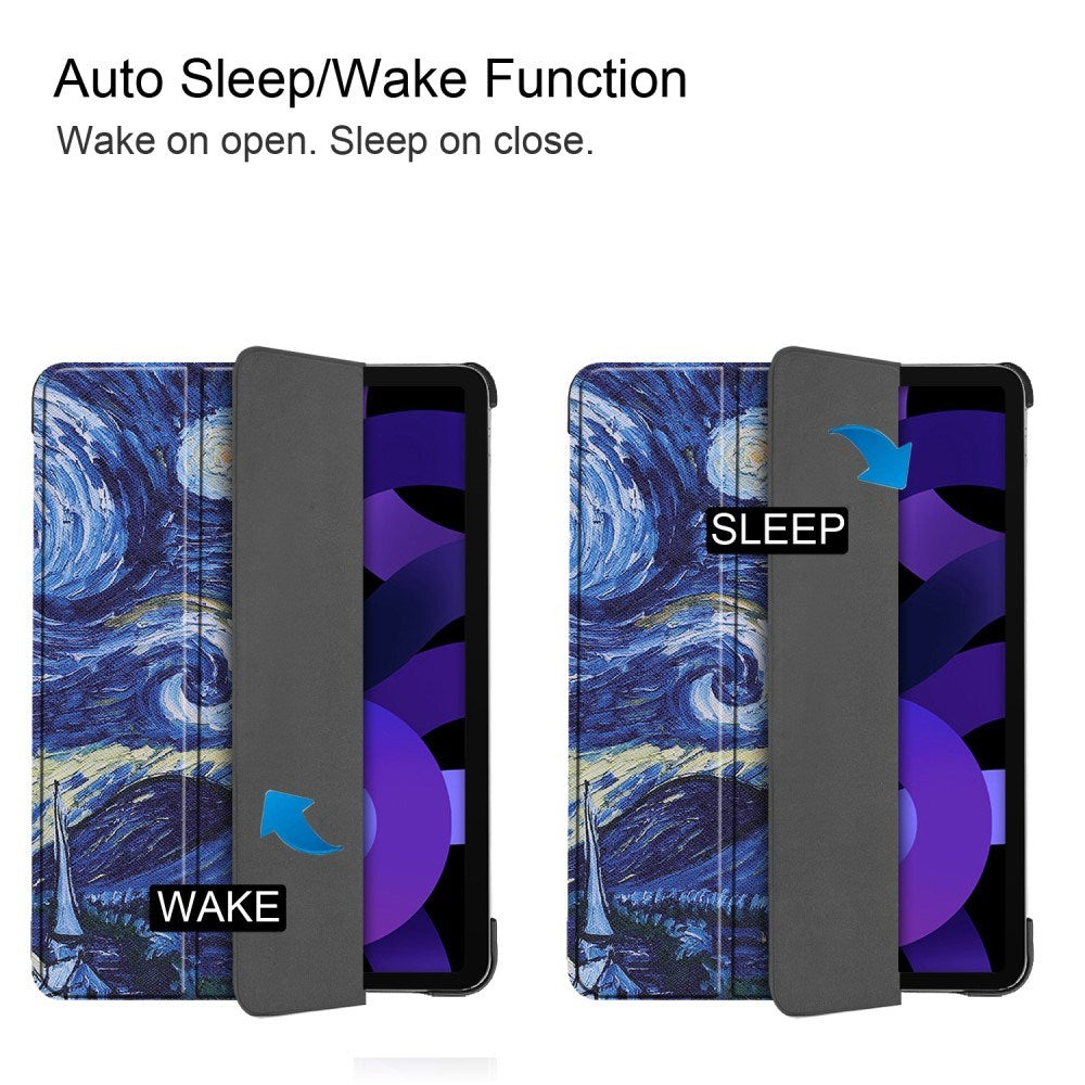 EIDERWOOD iPad Air 11" (2025 / 2024) Tri-Fold Kunstlæder Flip Cover m. Vågeblus Funktion - Maleri