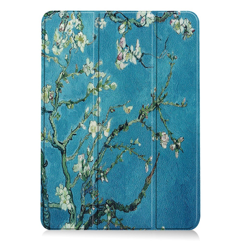 EIDERWOOD iPad Air 11" (2025 / 2024) Tri-Fold Kunstlæder Flip Cover m. Vågeblus Funktion - Hvide Blomster