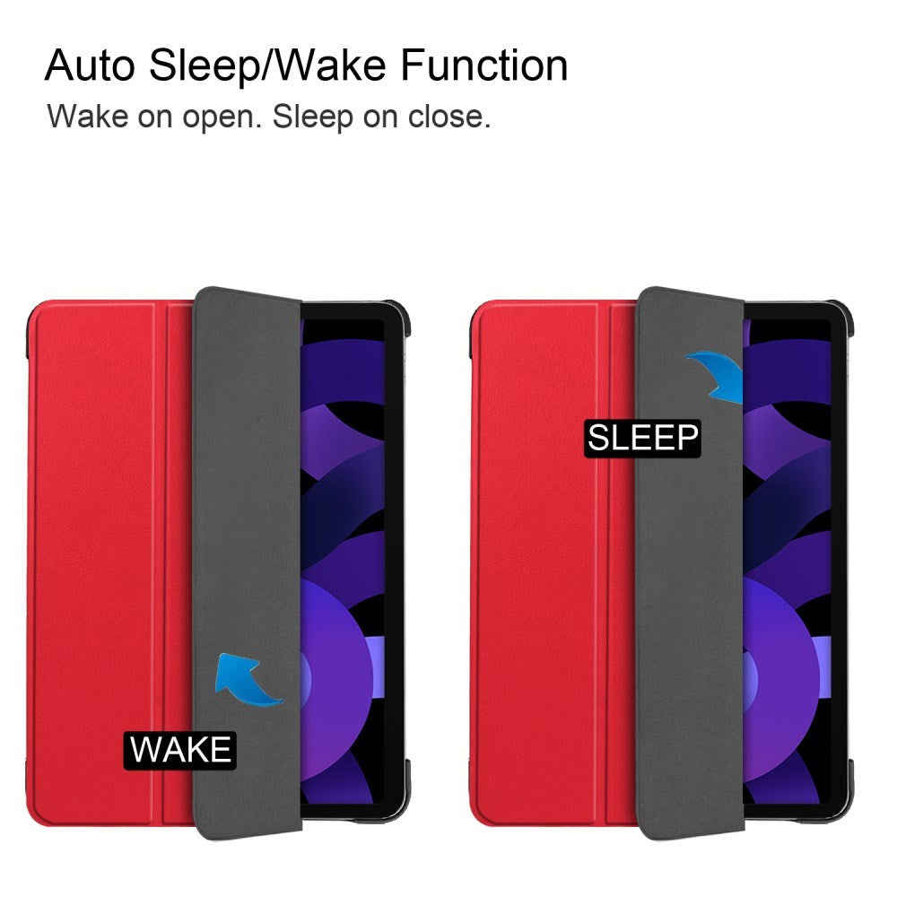 EIDERWOOD iPad Air 11" (2025 / 2024) Litchi Tri-Fold Læder Flip Cover - Rød