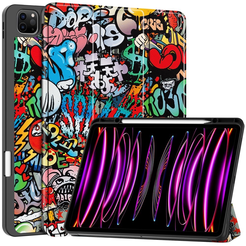 EIDERWOOD iPad Air 13" (2025 / 2024) Tri-Fold Kunstlæder Flip Cover m. Vågeblus Funktion - Graffiti