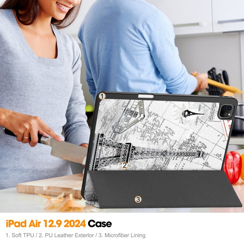EIDERWOOD iPad Air 13" (2026 / 2025 / 2024) Tri-Fold Kunstlæder Flip Cover m. Vågeblus Funktion - Eiffeltårnet