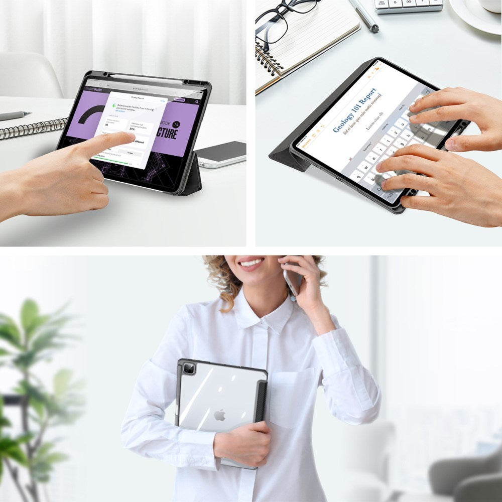 iPad Pro 13" (2025 / 2024) Shockproof Flip Cover m. Penholder - DUX DUCIS TOBY Series - Gennemsigtig / Sort