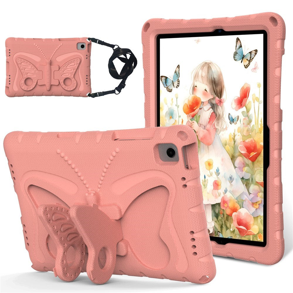 Samsung Galaxy Tab A11+ (Plus) / A9+ (Plus) EIDERWOOD Butterfly Børne Cover m. Skulderstrop & Ståfunktion - Lyserød