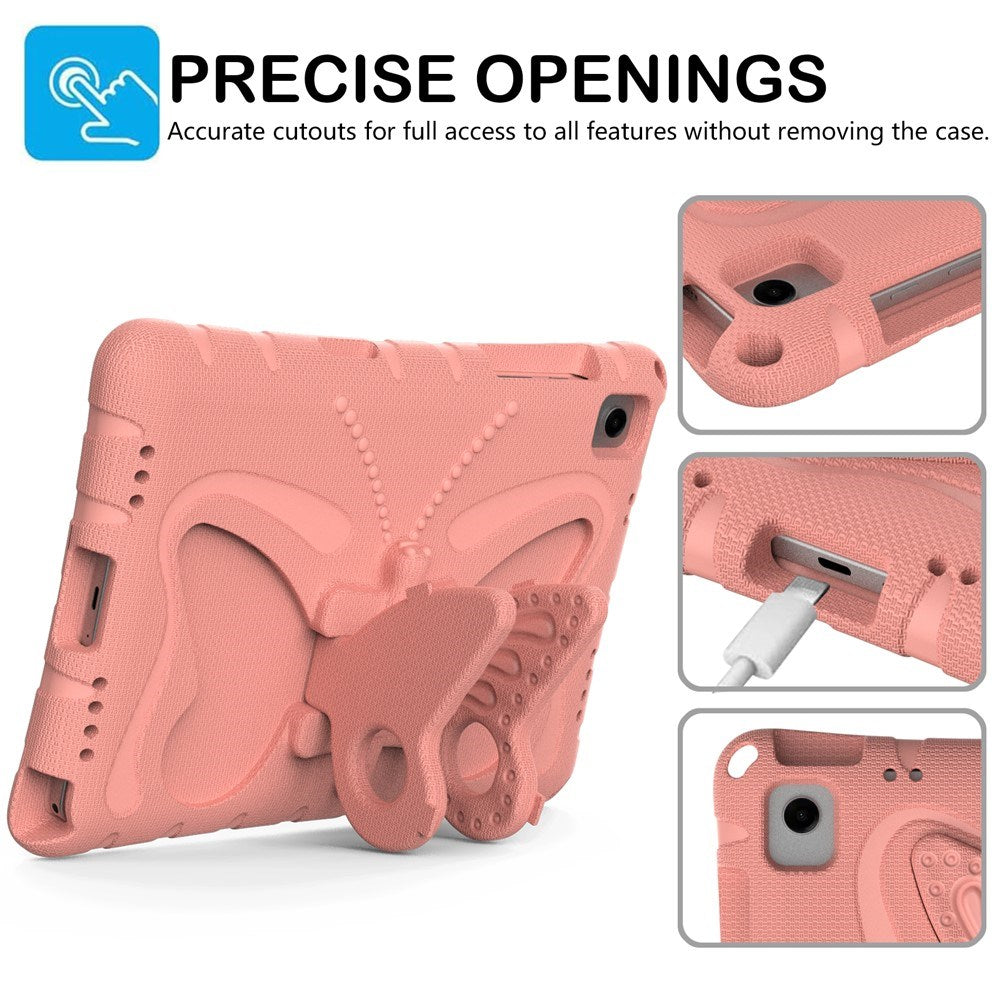 Samsung Galaxy Tab A11+ (Plus) / A9+ (Plus) EIDERWOOD Butterfly Børne Cover m. Skulderstrop & Ståfunktion - Lyserød