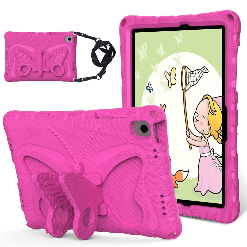 Samsung Galaxy Tab A11+ (Plus) / A9+ (Plus) EIDERWOOD Butterfly Børne Cover m. Skulderstrop & Ståfunktion - Pink