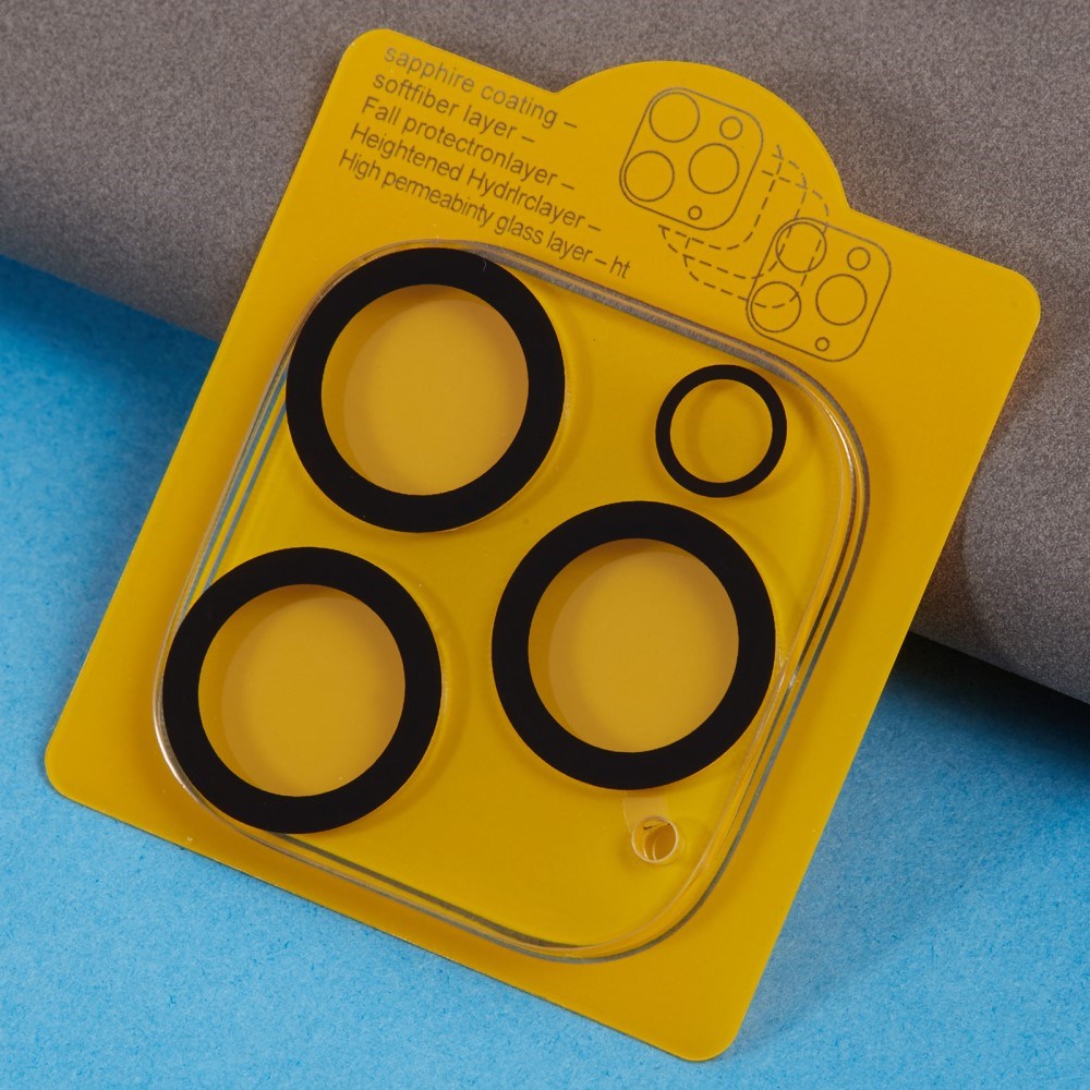 iPhone 16 Pro Max Kamerabeskyttelse i Hærdet Glas - Gennemsigtig / Sort