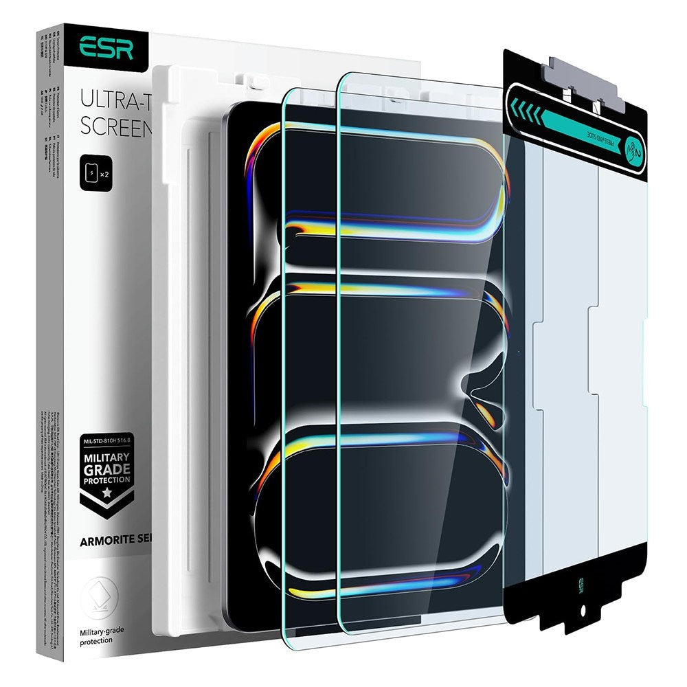 ESR iPad Pro 11" (2025 / 2024) Hærdet Glas Skærmbeskyttelse inkl. Monteringsramme - 2 Pak - Gennemsigtig