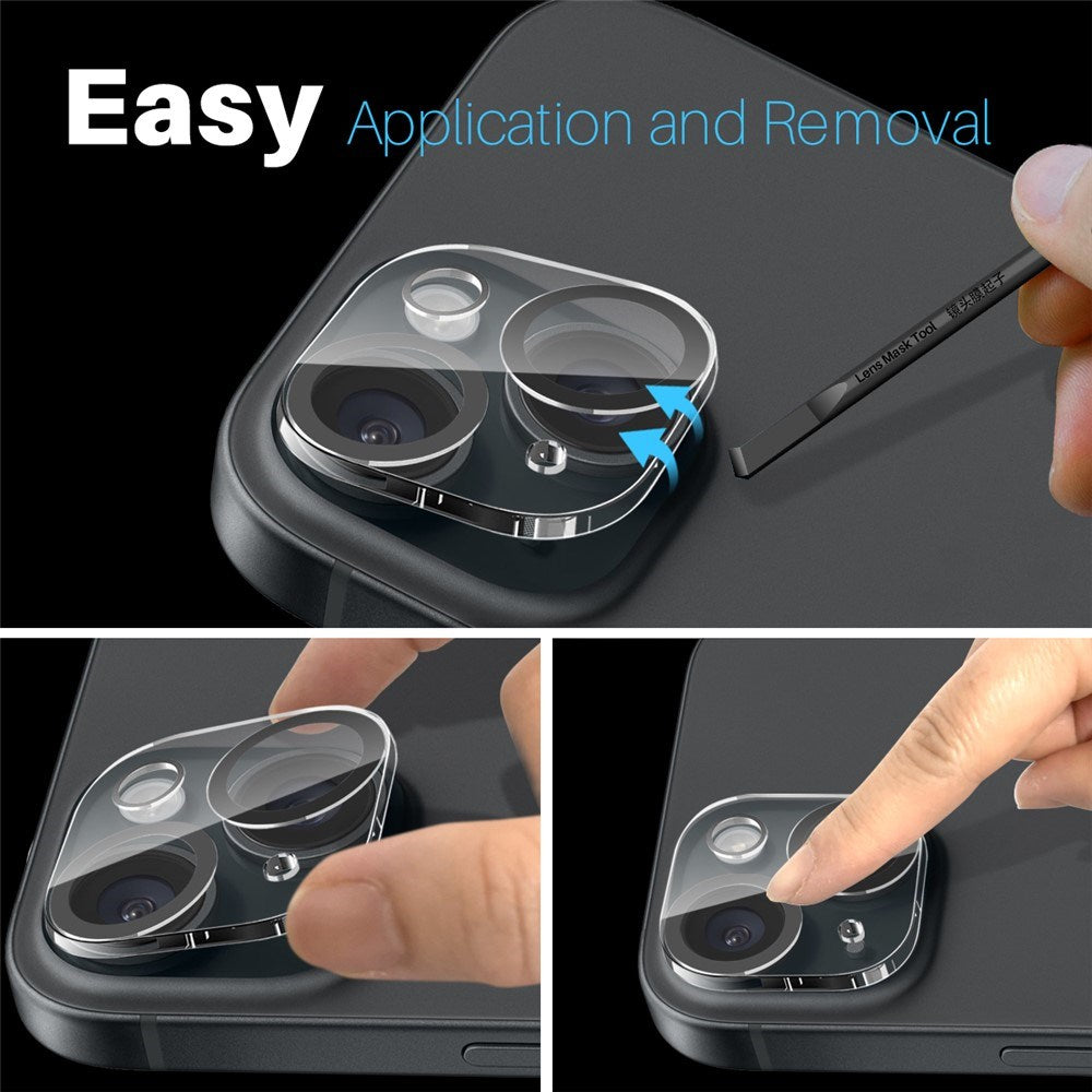 iPhone 15 / 15 Plus NORTHJO Hærdet Kameralinsebeskyttelsesglas - Gennemsigtig / Sort Kant