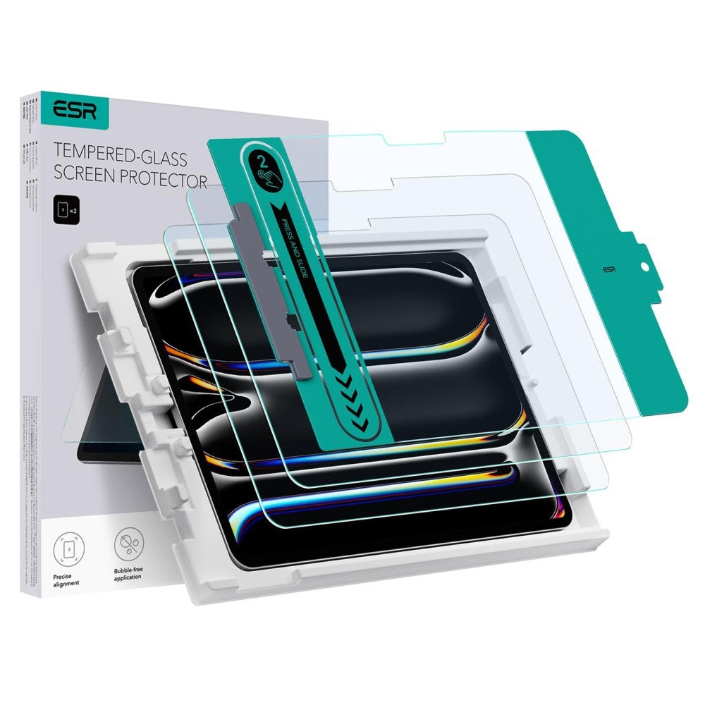 ESR iPad Pro 11" (2025 / 2024) Hærdet Glas Skærmbeskyttelse inkl. Monteringsramme - Full Fit - 2 Pak - Gennemsigtig