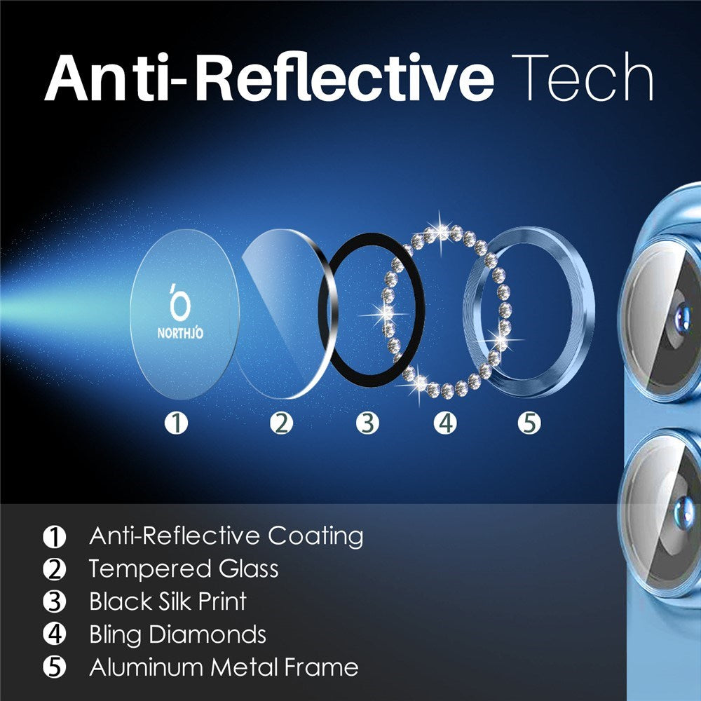 NORTHJO iPhone 16 / 16 Plus Beskyttelse til Kameralinse m. Pyntesten - Blå