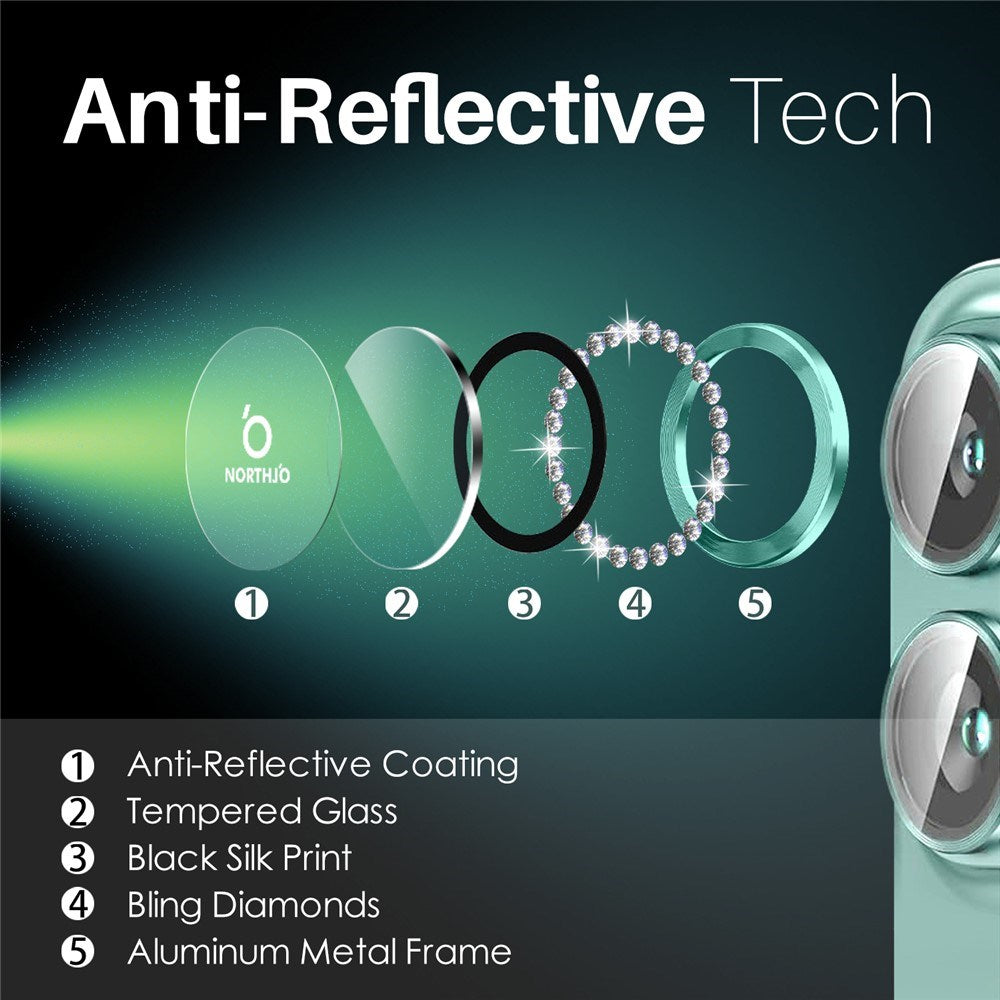 NORTHJO iPhone 16 / 16 Plus Beskyttelse til Kameralinse m. Pyntesten - Turkis