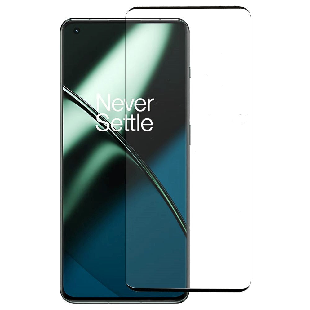 OnePlus 11 / 10 Pro / 9 Pro Arc Edge Hærdet Glas - Skærmbeskyttelse - Case Friendly - Gennemsigtig m. Sort Kant