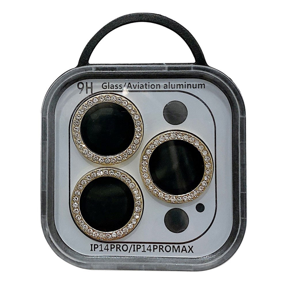 iPhone 14 Pro / 14 Pro Max Kameralinse Beskyttelse med Rhinsten - Guld