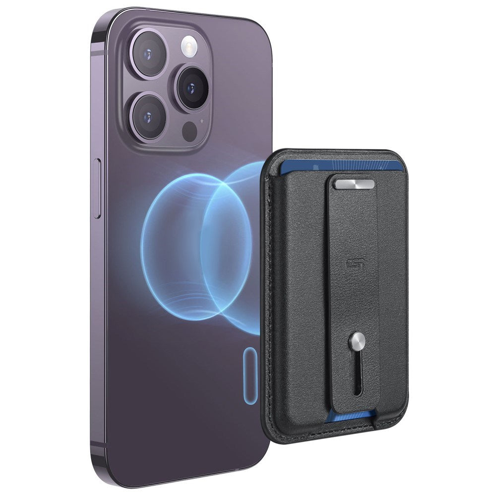 ESR Magnetisk Kunstlæder Kortholder m. Ståfunktion & Strop - MagSafe Komptibel - Sort