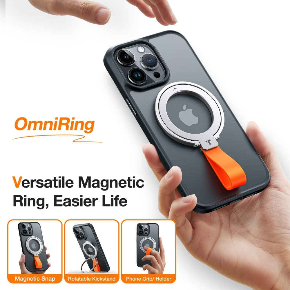 TORRAS - Metal Ring Holder & Kickstand - MagSafe Kompatibel - Sølv / Orange