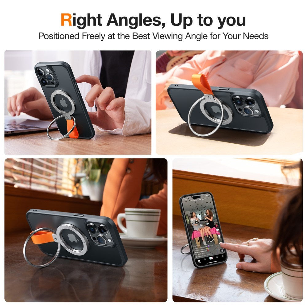 TORRAS - Metal Ring Holder & Kickstand - MagSafe Kompatibel - Sølv / Orange