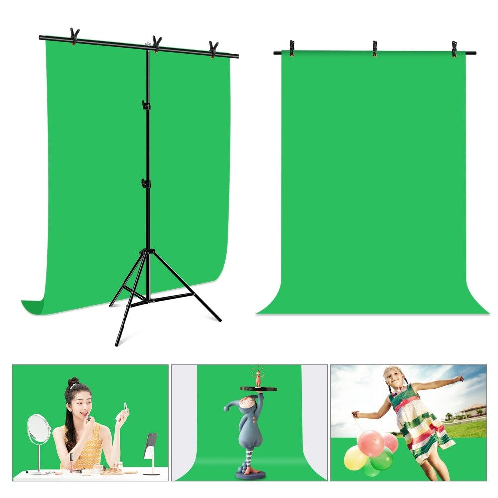 Fotobaggrund m. Justerbart Stativ & Tilbehør - 1 x 2 m - Grøn
