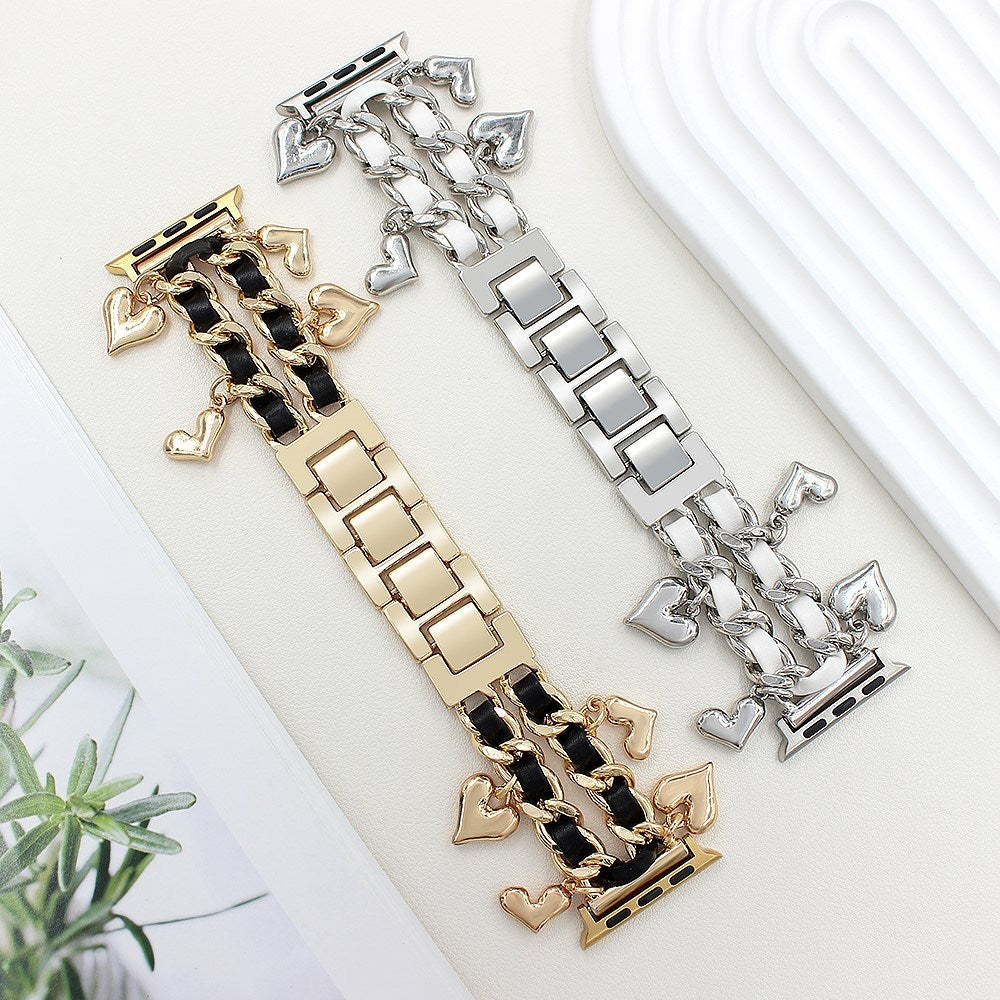 Apple Watch (38 / 40 / SE / 41 / 42mm) - EIDERWOOD Metal Rem m. Vegansk Læder & Vedhæng - Sølv / Hvid