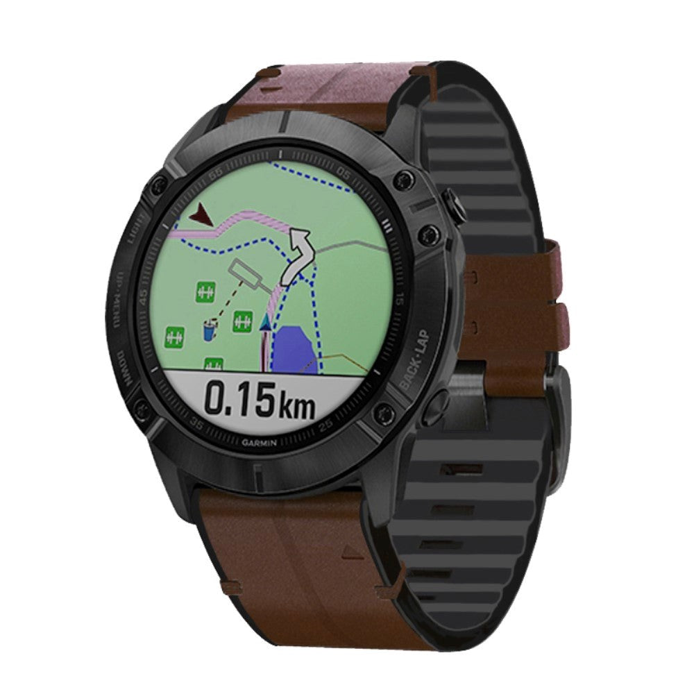 Universal Garmin 22mm QuickFit Læder & Silikone Rem - Brun