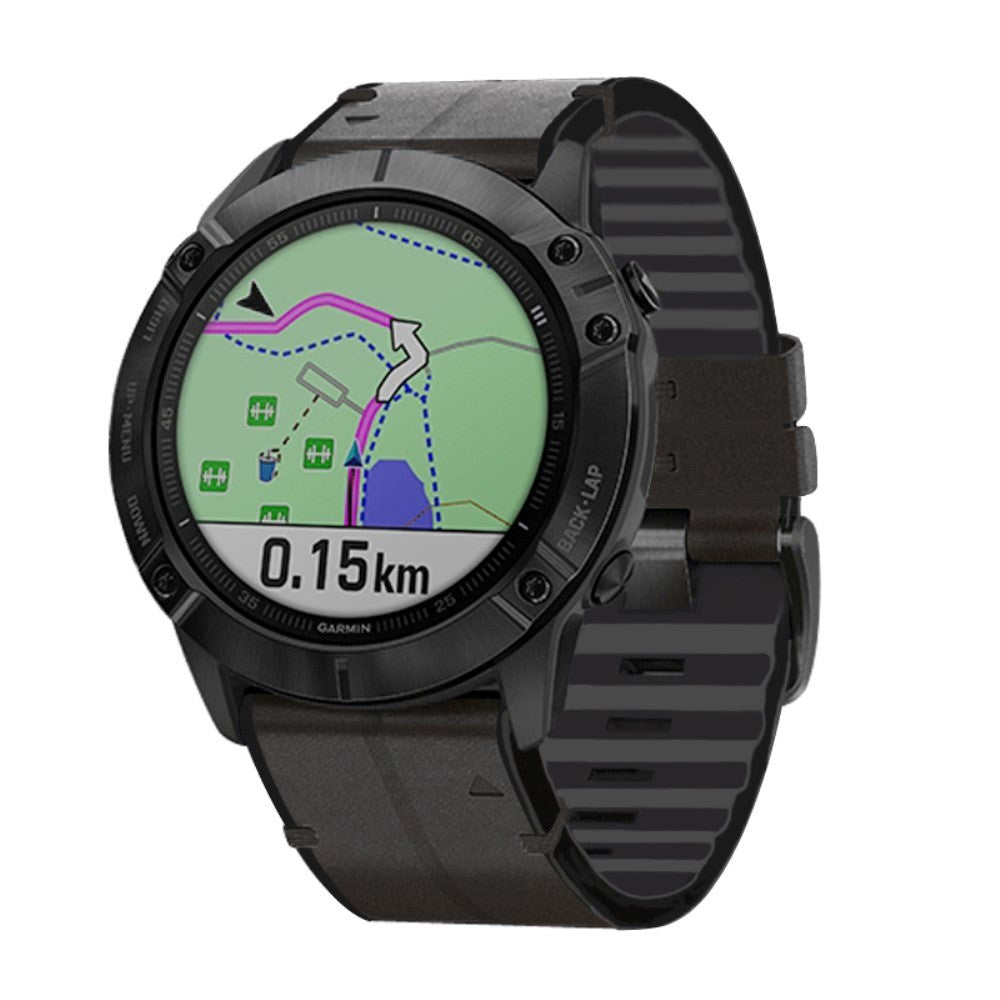 Universel Garmin Rem (26mm QuickFit) Ægte Læder & Silikone Rem -sort
