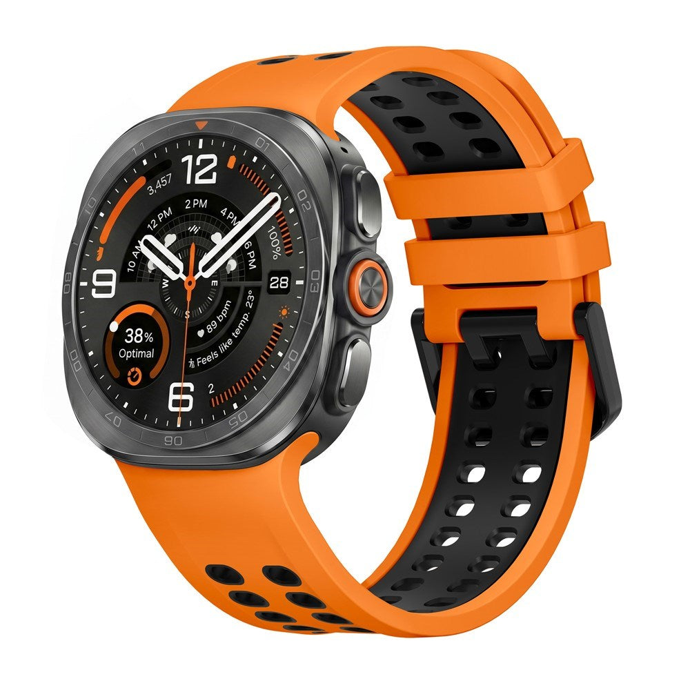 Samsung Galaxy Watch Ultra 2 / Ultra (47mm) Silikone Rem m. Ventilationshuller & Dobbeltspænde - Orange / Sort
