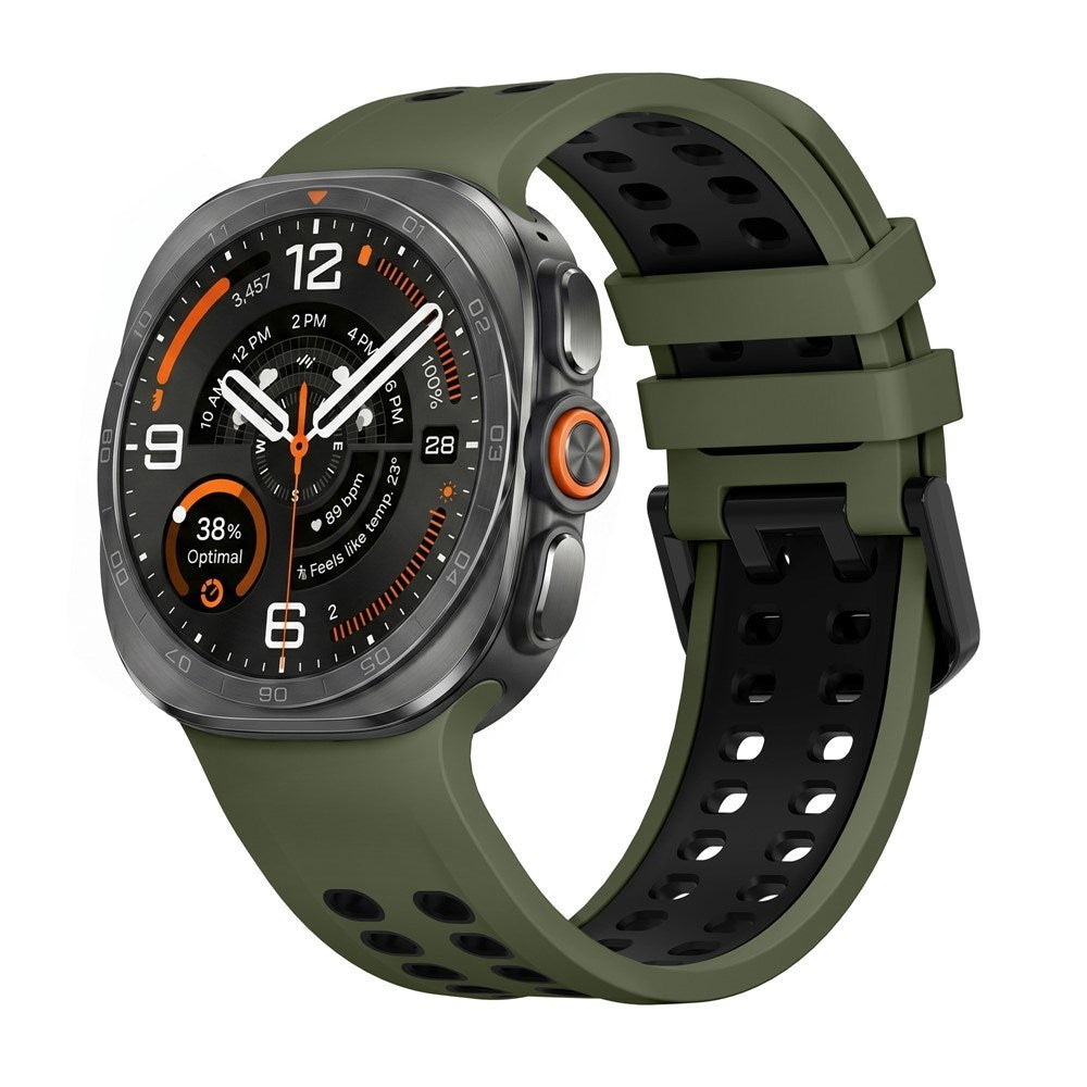 Samsung Galaxy Watch Ultra 2 / Ultra (47mm) Silikone Rem m. Ventilationshuller & Dobbeltspænde - Grøn / Sort