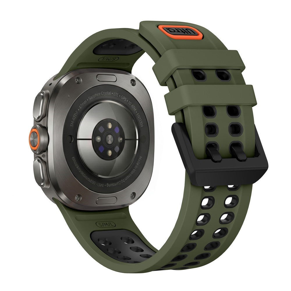 Samsung Galaxy Watch Ultra 2 / Ultra (47mm) Silikone Rem m. Ventilationshuller & Dobbeltspænde - Grøn / Sort