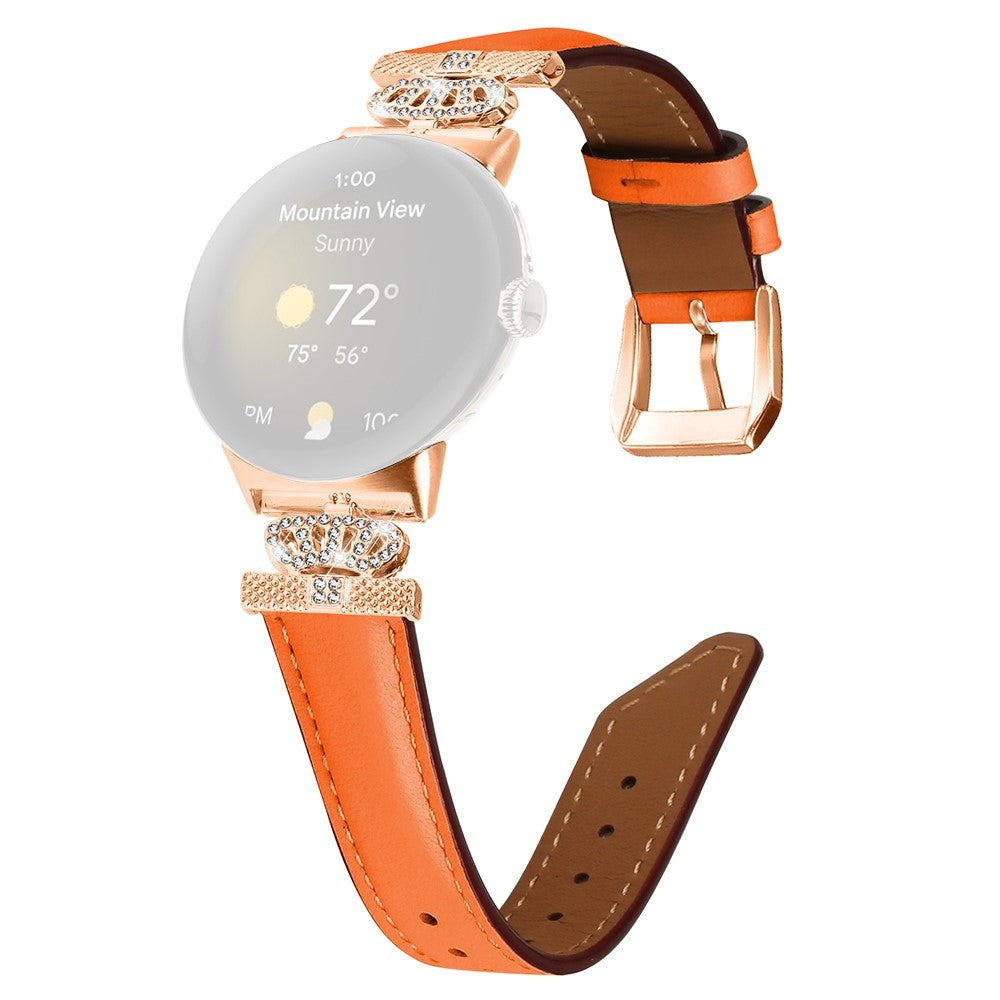 Google Pixel Watch 1 / 2 / 3 (41mm) Læder Urrem m. Rose Gold Rhinsten Spænde - Orange