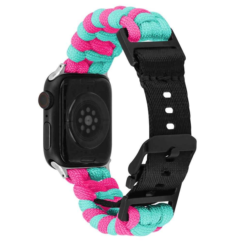 Apple Watch (42/44/SE/45/46/49mm) EIDERWOOD Tofarvet Flettet Nylon Urrem - Blå / Lyserød