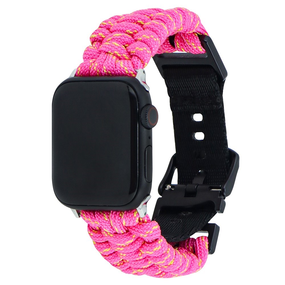 Apple Watch (42/44/SE/45/46/49mm) EIDERWOOD Tofarvet Flettet Nylon Urrem - Gul / Lyserød