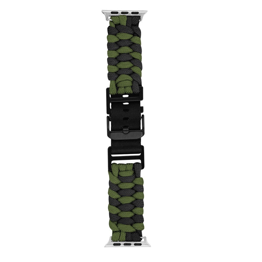 Apple Watch (42/44/SE/45/46/49mm) EIDERWOOD Tofarvet Flettet Nylon Urrem - Grøn / Sort