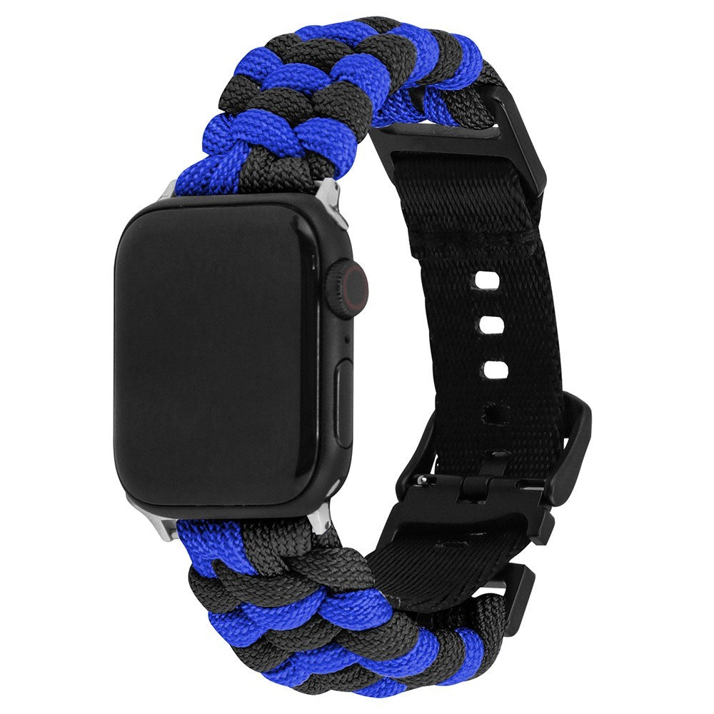Apple Watch (42/44/SE/45/46/49mm) EIDERWOOD Tofarvet Flettet Nylon Urrem - Blå / Sort