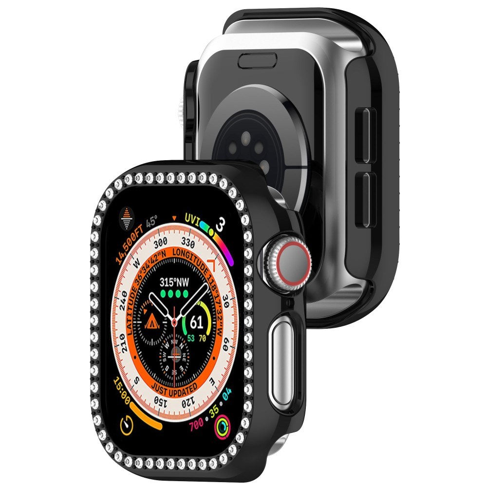 Apple Watch 11 / 10 (46mm) Hårdt Plast Cover m. Rhinsten - Sort / Rhinsten