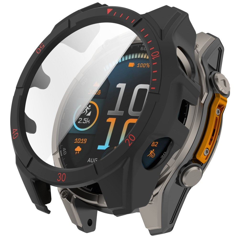 Garmin Tactix 8 AMOLED (51mm) - Hårdt Plastik Cover m. Beskyttelsesglas - Sort / Rød