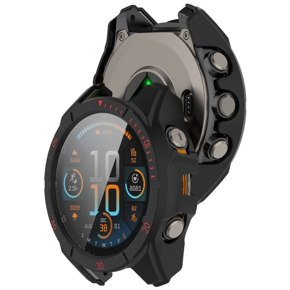 Garmin Tactix 8 AMOLED (51mm) - Hårdt Plastik Cover m. Beskyttelsesglas - Sort / Rød