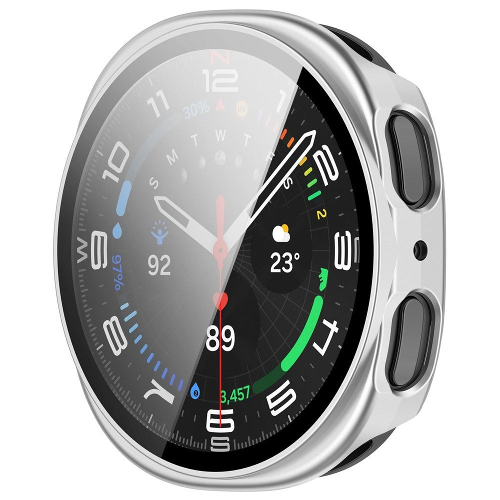 Samsung Galaxy Watch 8 (44mm) Hårdt Plastik Cover - Indbygget Skærmbeskyttelse - Mat Sølv