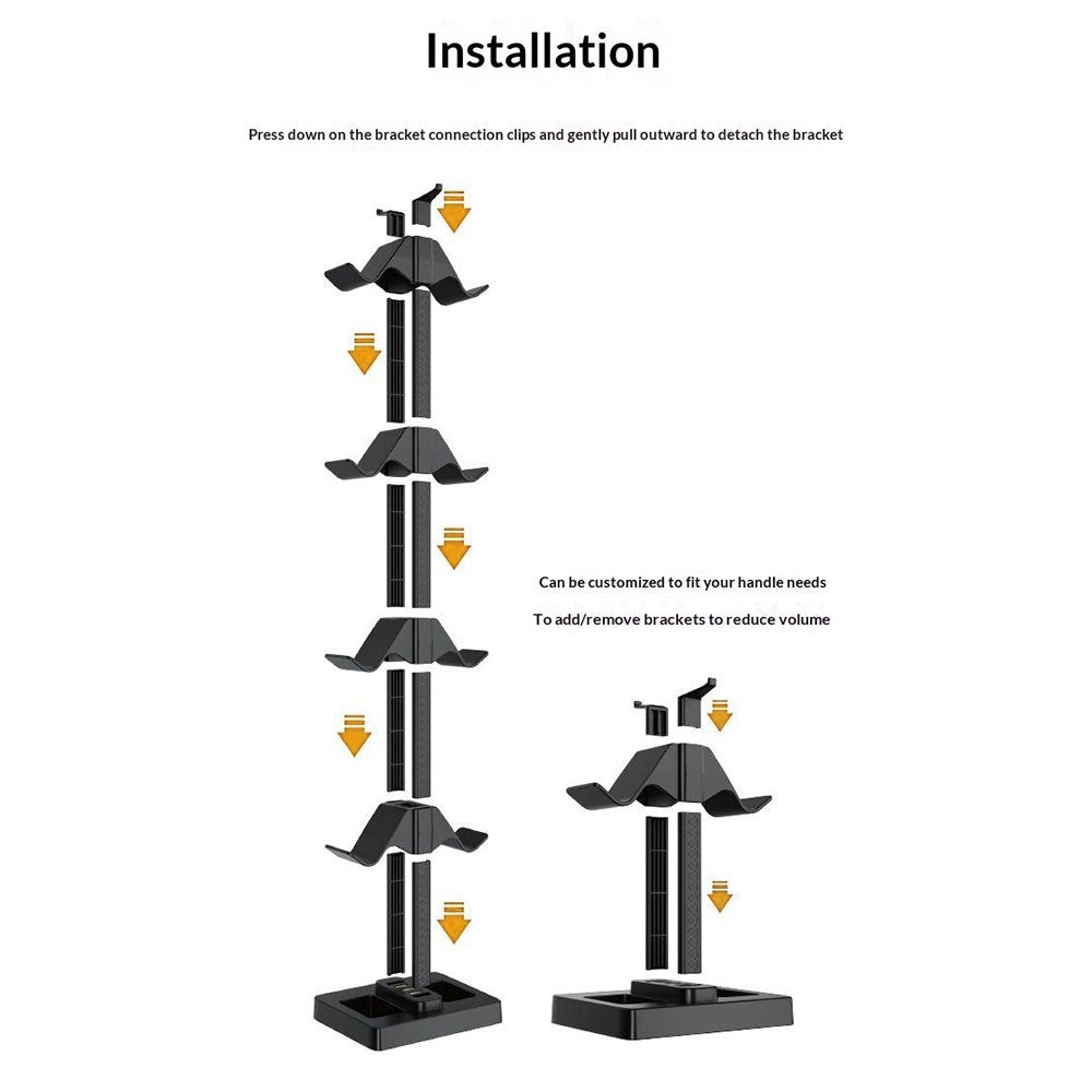 Universal Holder til Spillekonsol - 8 x Pladser - 3 x USB-A Stik - Sort